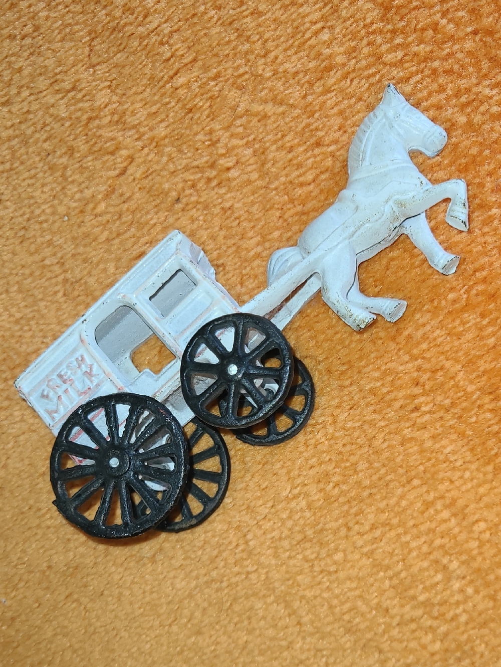 Metal White Horse-Drawn Wagon Accent with Black Wheels
